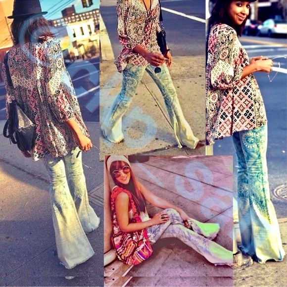 Free People RARE Bali Jeans Bleached Flared Bell Bottoms Boho Hippy Pants 25 - Picture 2 of 13